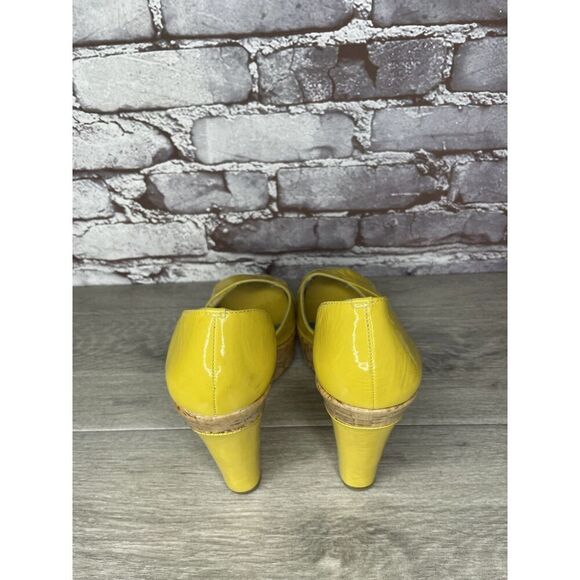 Bottero Yellow Patent Leather Peep Toe Platform Cork Wedge Sandals Women Sz 37EU - Picture 6 of 16